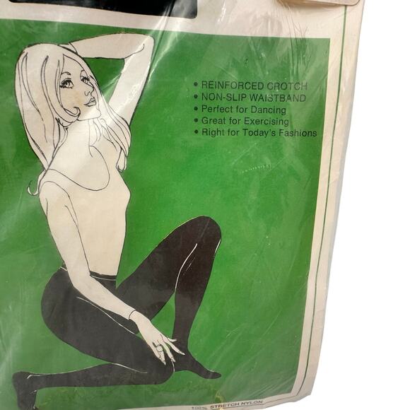 Vintage 70s Dance Exercise Tights Size Large solid black Non slip waistband - Picture 3 of 5